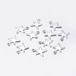 Stainless Steel Color 201 Stainless Steel Charms, Starfish/Sea Stars, Stainless Steel Color, 11.5x9x1mm, Hole: 1mm