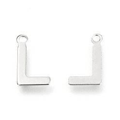 Letter L 201 Stainless Steel Charms, Alphabet, Letter.L, 12x7.5x0.6mm, Hole: 1.4mm