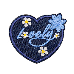 Heart Computerized Embroidery Cloth Iron on/Sew on Patches, Costume Accessories, Appliques, Medium Blue, Heart Pattern, 70x83mm