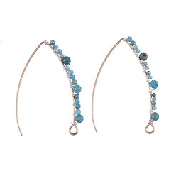 Apatite 304 Stainless Steel Earring Hooks, Ear Wire, with Natural Apatite Beads and Horizontal Loop, 42mm, 21 Gauge, Pin: 0.7mm
