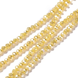 Gold Opaque Glass Beads Strands, Faceted, Rondelle, Gold, 4x3mm, Hole: 0.6mm, about 221pcs/strand, 31.89''(81cm)