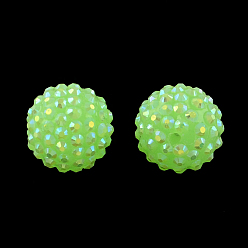 Pelouse Verte Ab-perles de couleur strass de résine, avec des perles rondes acryliques à l'intérieur, pour les bijoux de bubblegum, pelouse verte, 16x14mm, Trou: 2~2.5mm