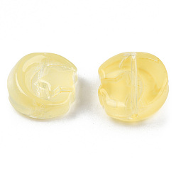 Gold Transparent Spray Painted Glass Beads, Moon with Star, Gold, 14x12.5x5mm, Hole: 1mm