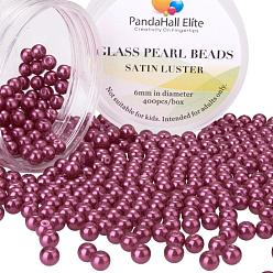 Medium Violet Red Pearlized Glass Pearl Round Beads, Dyed, Medium Violet Red, 6mm, Hole: 0.7~1.1mm, about 400pcs/box