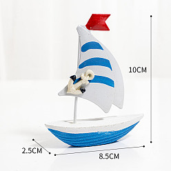 Dodger Blue Anchor Pattern Mini Sailboat Model Display Decoration, Wooden Miniature Sailing Boat Home Decoration, for Ocean Theme Decoration, Dodger Blue, 25x85x100mm
