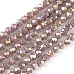 Brun Rosé  Brins de perles de verre électrolytiques à facettes (# facettes) rondes plaquées arc-en-ciel, brun rosé, 32mm, Trou: 4mm, Environ 1 pcs/chapelet, 90~95 pouce (12.8~13.6 cm)