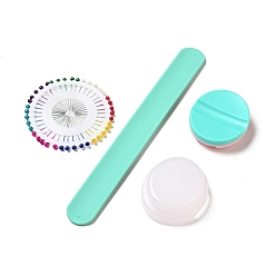 Aquamarine Magnetic Needle Storage Case, Stitching Sewing Pin Plastic Box, with Colorful Steel Needles and Paper Card, Aquamarine, 186x102x30mm