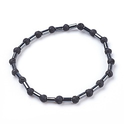 Lava Rock Natural Lava Rock Stretch Bracelets, with Hematite Beads, 2-1/4 inch(5.7cm)