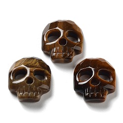Tiger Eye Natural Tiger Eye Pendants, Halloween Skull Charms, Faceted, 21.5~22x19~19.5x6~6.5mm, Hole: 1mm