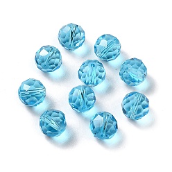 Bleu Ciel Foncé Verre imitation perles de cristal autrichien, facette, ronde, bleu profond du ciel, 8mm, Trou: 1mm