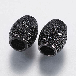 Gunmetal Brass Micro Pave Cubic Zirconia Beads, Oval, Black, Gunmetal, 12.5x10mm, Hole: 5mm