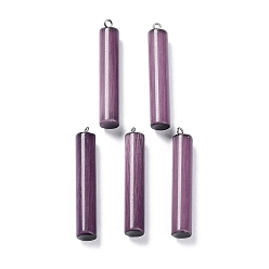 Purple Cat Eye Big Pendants, with Platinum Tone Iron Loops, Column Charms, Purple, 53.5x10mm, Hole: 2mm