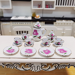 Violet Mini Ceramics Tea Set, including Teapots, Teacups, Dishes, for Dollhouse Accessories, Pretending Prop Decorations, Violet, 12~26x9~33mm