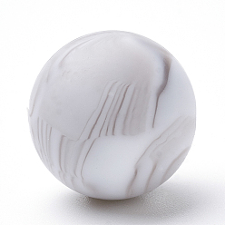 Blanc Fumé Perles de silicone écologiques de qualité alimentaire, ronde, fumée blanche, 12mm, Trou: 2mm