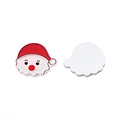 Red Printed Acrylic Cabochons, with Glitter Powder, Christmas Style, Santa Claus, Red, 19.5x21.5x2mm