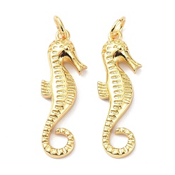 Real 18K Gold Plated Eco-Friendly Brass Pendants, with Jump Ring, Long-Lasting Plated, Sea Horse, Real 18K Gold Plated, 26.5x9x3mm
