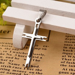 Stainless Steel Color 304 Stainless Steel Cross Pendants, Stainless Steel Color, 28.6x15x3mm, Hole: 3x6mm