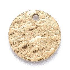 Oro Revestimiento iónico (ip) 304 encantos de acero inoxidable, textura, Corte con laser, plano y redondo, dorado, 12x1 mm, agujero: 1.4 mm