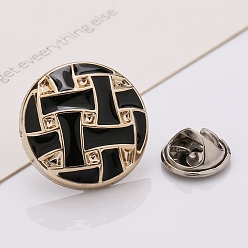 Black Plastic Brooch, Alloy Pin, with Enamel, for Garment Accessories, Round, Black, 18mm