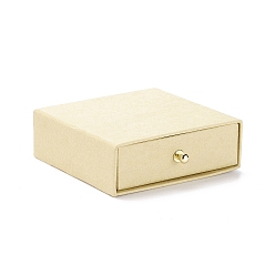 Pale Goldenrod Square Paper Drawer Jewelry Set Box, with Brass Rivet, for Earring, Ring and Necklace Gifts Packaging, Pale Goldenrod, 9x9x3~3.2cm