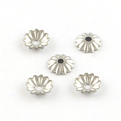 Stainless Steel Color Flower 304 Stainless Steel Bead Caps, Stainless Steel Color, 6x1mm, Hole: 1mm
