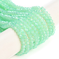 Verde Primavera Hebras de perlas de vidrio transparentes pintadas para hornear, imitación opalite, facetados, bicono, primavera verde, 3.5x2.5 mm, agujero: 0.7 mm, sobre 135 unidades / cadena, 16.85 pulgada (42.8 cm)