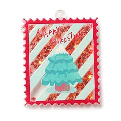Arbre de Noël Pendentifs acryliques de noël, avec du papier, timbre, arbre de Noël, 49x38x4mm, Trou: 2.4mm