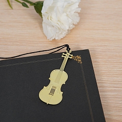 Violin Brass Bookmarks with Tassel, Musical Note Bookmark for Music Lover, Golden, Violin, Packing: 116x56mm