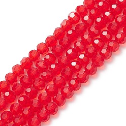 Roja Abaloiros de vidrio transparentes, imitar cristal austriaco, facetado (32 facetas), rondo, rojo, 8 mm, agujero: 1 mm, sobre 70~72 unidades / cadena, 20~21 pulgada