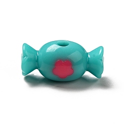 Dark Turquoise Two Tone Opaque Acrylic Beads, Candy with Flower, Dark Turquoise, 9x20x10mm, Hole: 2.8mm, about 500pcs/500g