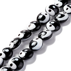 Черный Бусы лэмпворк ручной работы, плоские круглые с инь янь рисунком, черные и белые, 16~17x9 мм, отверстие : 1.2 мм, около 25 шт / нитка, 15.59 дюйм (39.6 см)