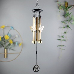 Butterfly Wood Hanging Wind Chime Decor, with Golden Iron Column Pendants, for Home Hanging Ornaments, Butterfly, 640x95mm