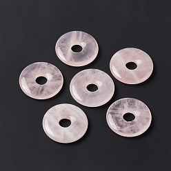 Quartz Rose Naturel a augmenté pendentifs en quartz, breloque disque beignet/pi, 29~30x5~6mm, Trou: 6~7mm