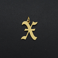 Letter X 201 Stainless Steel Pendants, with Jump Ring, Old English, Letter, Laser Cut, Golden, Letter.X, 16x12.5x1mm, Hole: 3mm