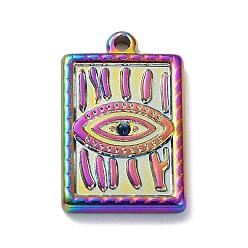 Rainbow Color Ion Plating(IP) 304 Stainless Steel Pendant Rhinestone Settings, Rectangle with Eye, Rainbow Color, Fit for 1mm Rhinestone, 20.5x13x2.5mm, Hole: 1.6mm