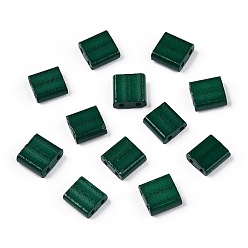 Dark Green 2-Hole Baking Paint Glass Seed Beads, Rectangle, Dark Green, 5x4.5~5.5x2~2.5mm, Hole: 0.5~0.8mm
