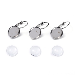 Stainless Steel Color DIY Earring Making, with 304 Stainless Steel Leverback Earring Findings and Transparent Oval Glass Cabochons, Stainless Steel Color, Cabochons: 11.5~12x4mm, 1pc/set, Earring Findings: 24x14mm, Tray: 12mm, Pin: 0.8mm, 1pc/set