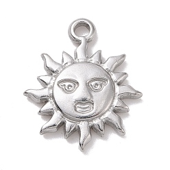 Stainless Steel Color 304 Stainless Steel Pendants, Sun with Human Face, Stainless Steel Color, 17.5x15x2.5mm, Hole: 1.6mm