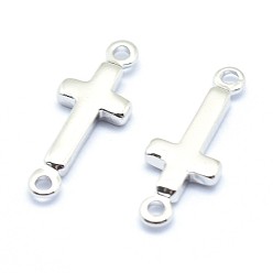 Real Platinum Plated Brass Links connectors, Lead Free & Cadmium Free & Nickel Free, Sideways Cross, Real Platinum Plated, 13.5x5x1.5mm, Hole: 0.8mm