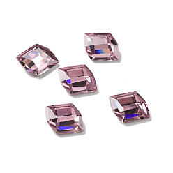 Light Rose Glass Rhinestone Cabochons, Flat Back & Back Plated, Parallelogram, Pale Violet Red, 10x8.7x4.6mm