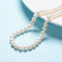Floral White Natural Cultured Freshwater Pearl Beads Strands, Round, Floral White, 8~9mm, Hole: 0.8mm, about 47pcs/strand, 14.76 inch