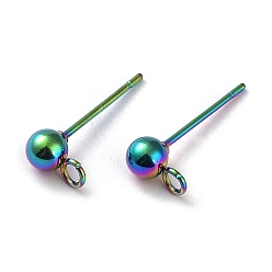Rainbow Color Ion Plating(IP) 304 Stainless Steel Stud Earring Findings, with Open Loop, Round, Rainbow Color, 16x4mm, Hole: 1.8mm, Pin: 0.7mm