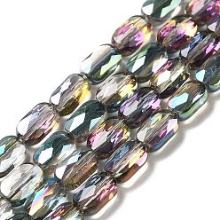 Dark Green Transparent Electroplate Glass Beads Strands, Half Plated, Faceted, Oval, Dark Green, 7x4.5x3mm, Hole: 0.9mm, about 78~81pcs/strand, 22.83 inch(58cm)
