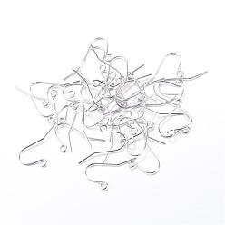 Platinum Iron Earring Hooks, Ear Wire, with Horizontal Loop, Nickel Free, Platinum, 19x16mm, Hole: 2mm, 22 Gauge, Pin: 0.6mm
