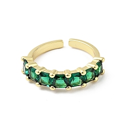 Настоящее золото 18K Открытые кольца-манжеты зеленого кубического циркония, стеллаж для латунных украшений для женщин, без кадмия и без свинца, реальный 18 k позолоченный, 2~5.3 мм, внутренний диаметр: 17.1 мм