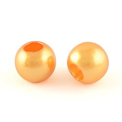 Orange ABS Plastic Imitation Pearl European Beads, Large Hole Rondelle Beads, Orange, 11.5~12x10mm, Hole: 4~5mm, about 780pcs/500g