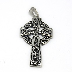 Antique Silver Fashionable Retro 304 Stainless Steel Cross with Ring Pendants, Antique Silver, 60x31x4mm, Hole: 6.5x11mm