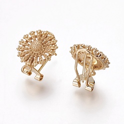 Golden Brass Stud Earring Findings, with Loop, Flower, Golden, 17.5x14.5x11mm, Hole: 1.8mm, Pin: 0.7mm