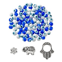 Mixed Color DIY Jewelry Finding Kits, Including Handmade Evil Eye Lampwork Beads, Tibetan Style Alloy Beads & Bead Frames, Mixed Color, about 168pcs/set