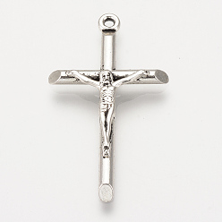 Antique Silver Tibetan Style Alloy Pendants, For Easter, Crucifix Cross, Cadmium Free & Nickel Free & Lead Free, Antique Silver, 41x23.5x3.5mm, Hole: 2mm, about 480pcs/1000g
